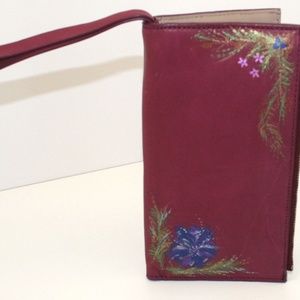 Ann Taylor Burgundy Clutch - Flower Painted